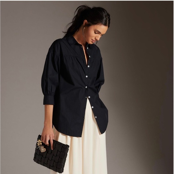 Maeve Anthropologie Poplin Buttondown Shirt Black Small - Picture 1 of 9